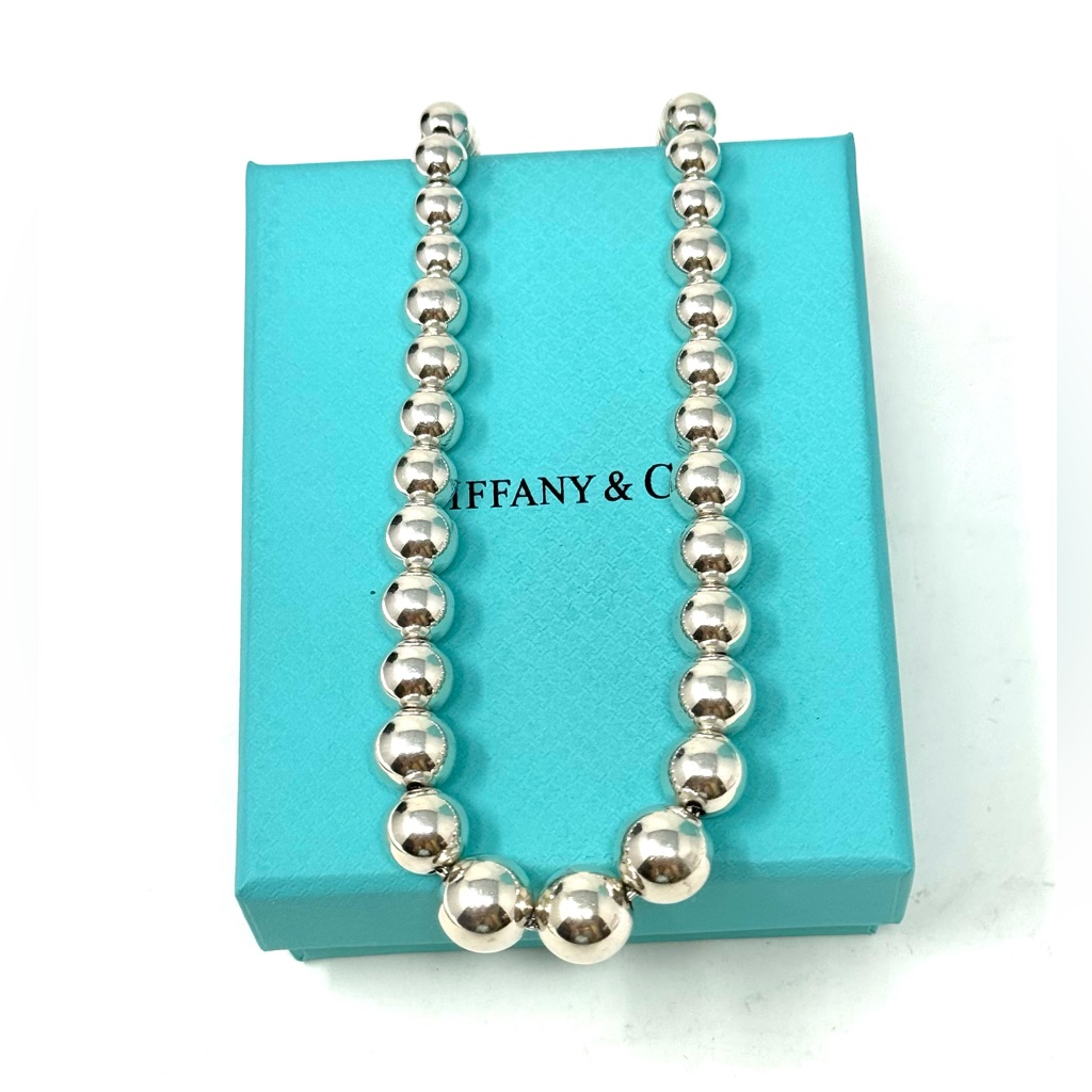 Authentic Tiffany & Co. 4-10mm Graduated Ball Beaded Necklace.